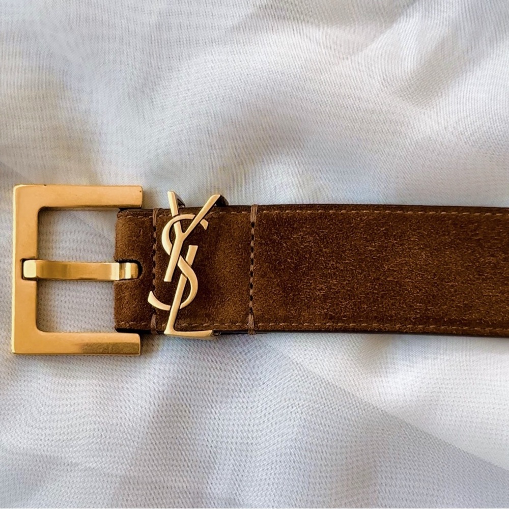YSL | 3cm Cassandre Belt in Brick Suede